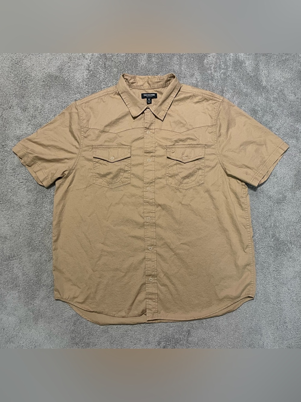 True Religion Woven 100% Cotton HS SS Shirt Mens XL Brown Snap Button Western